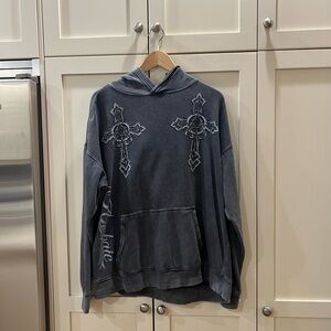 Archaic Dark Gray Hoodie with Cross Design